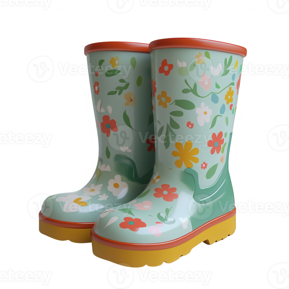 Colorful floral rain boots ideal for rainy days and outdoor adventures. png