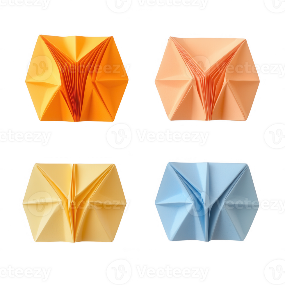 Colorful origami paper shapes showcasing artistic designs and creativity. png