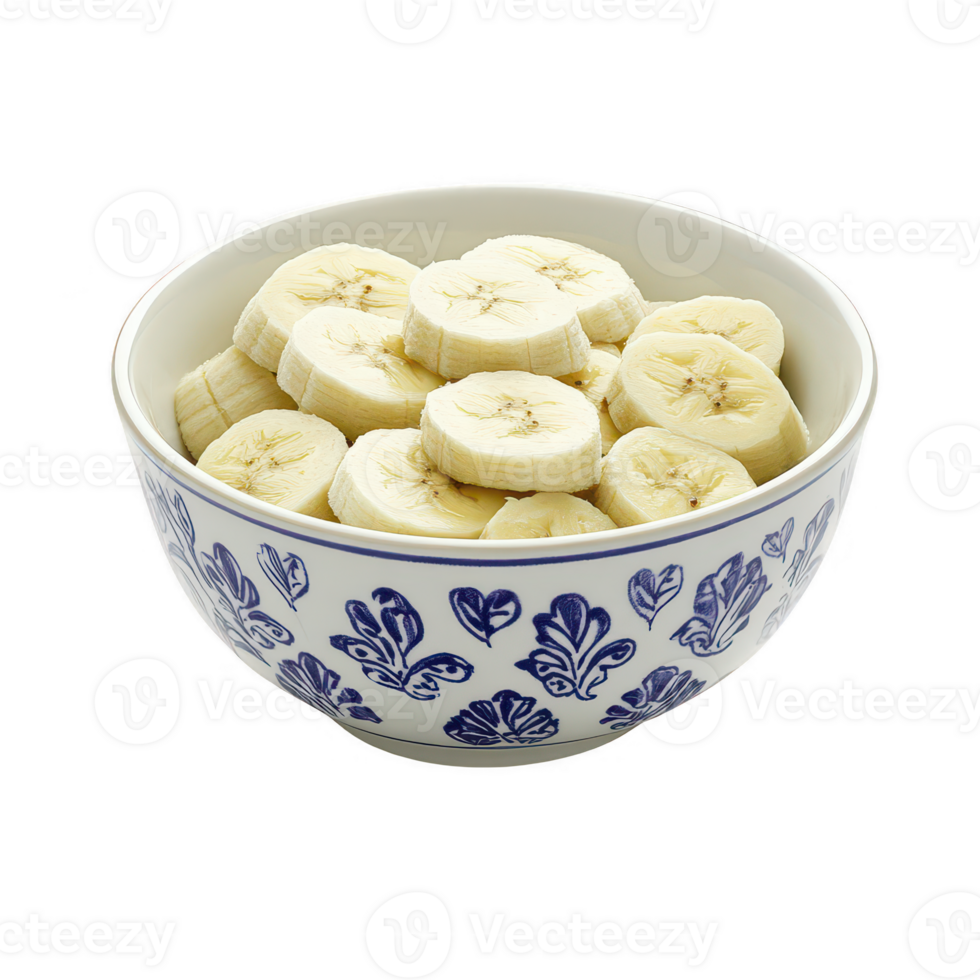 A vibrant bowl of sliced bananas, perfect for healthy snacking or delicious recipes. png