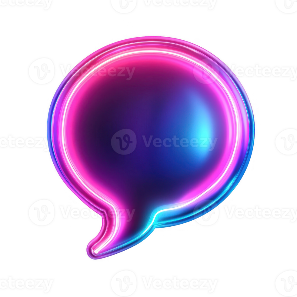 Colorful neon speech bubble with vibrant illumination and modern design. png