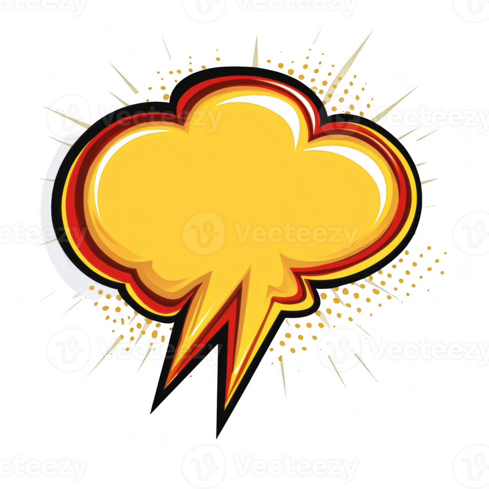 Colorful comic book style speech bubble with dynamic explosion effects. png