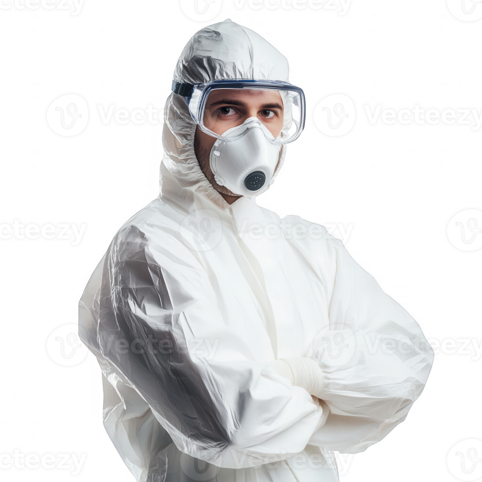 A professional in protective gear stands confidently, promoting safety and health. png