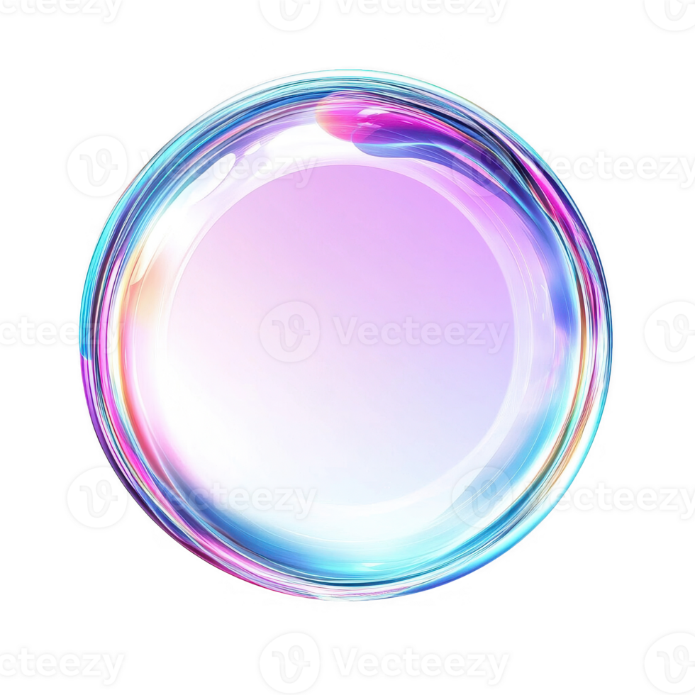 A vibrant and colorful bubble with a reflective surface and soft gradient background. png
