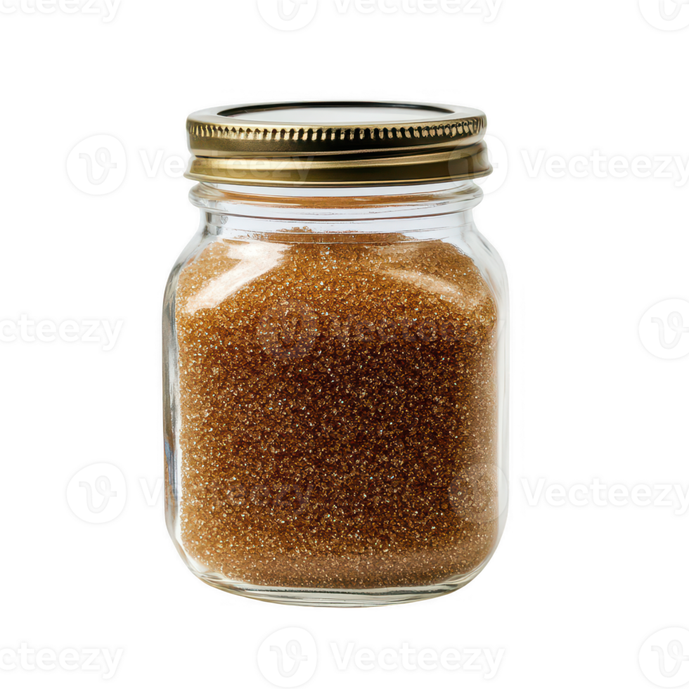 A glass jar filled with brown sugar, ideal for baking and cooking applications. png