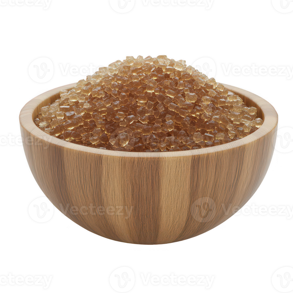 A wooden bowl filled with sparkling brown sugar crystals, ideal for culinary delights. png