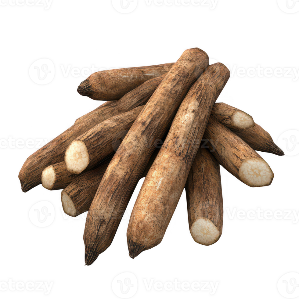 A fresh pile of yuca roots, ready for cooking or processing into various dishes. png