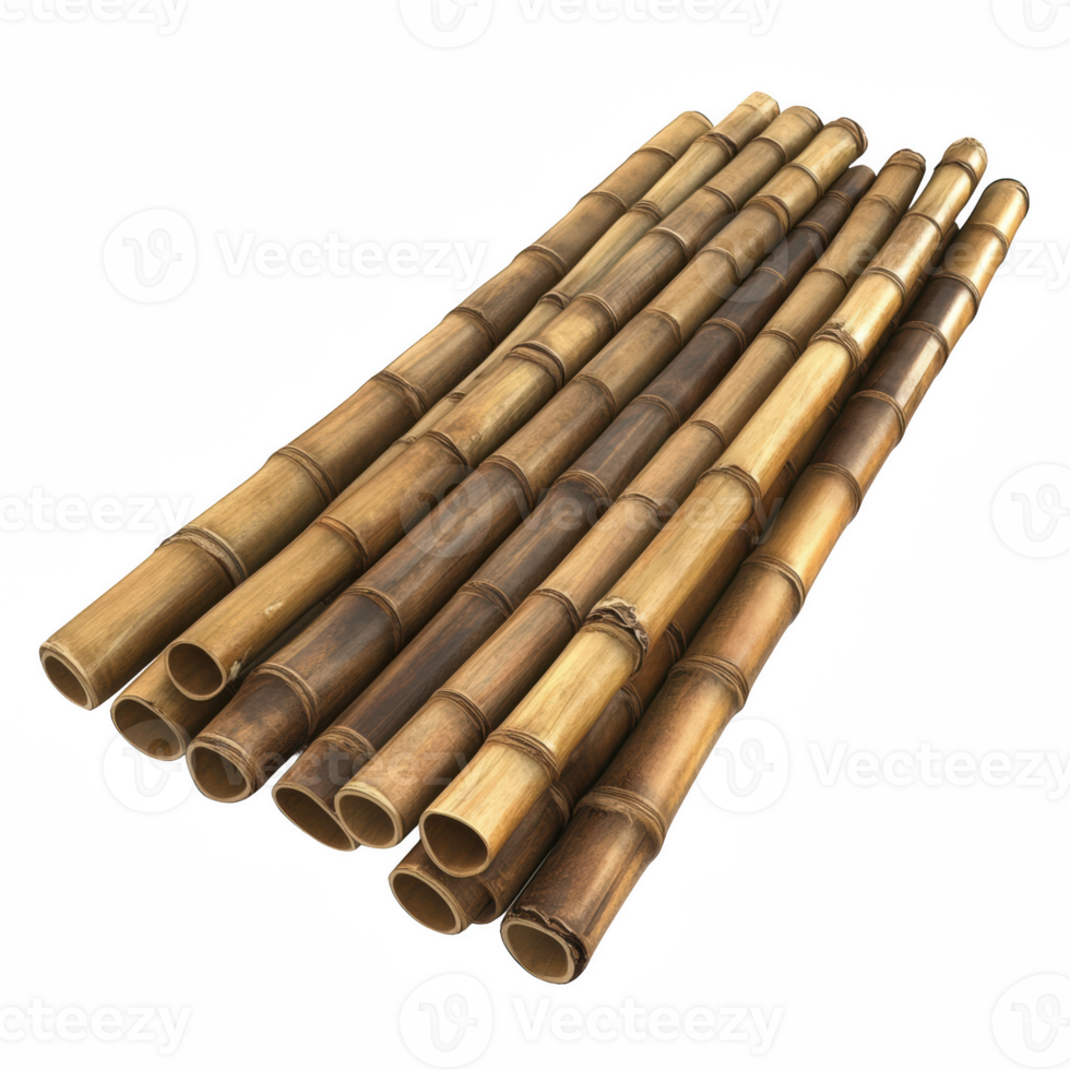 A collection of bamboo sticks arranged neatly on a white background. png