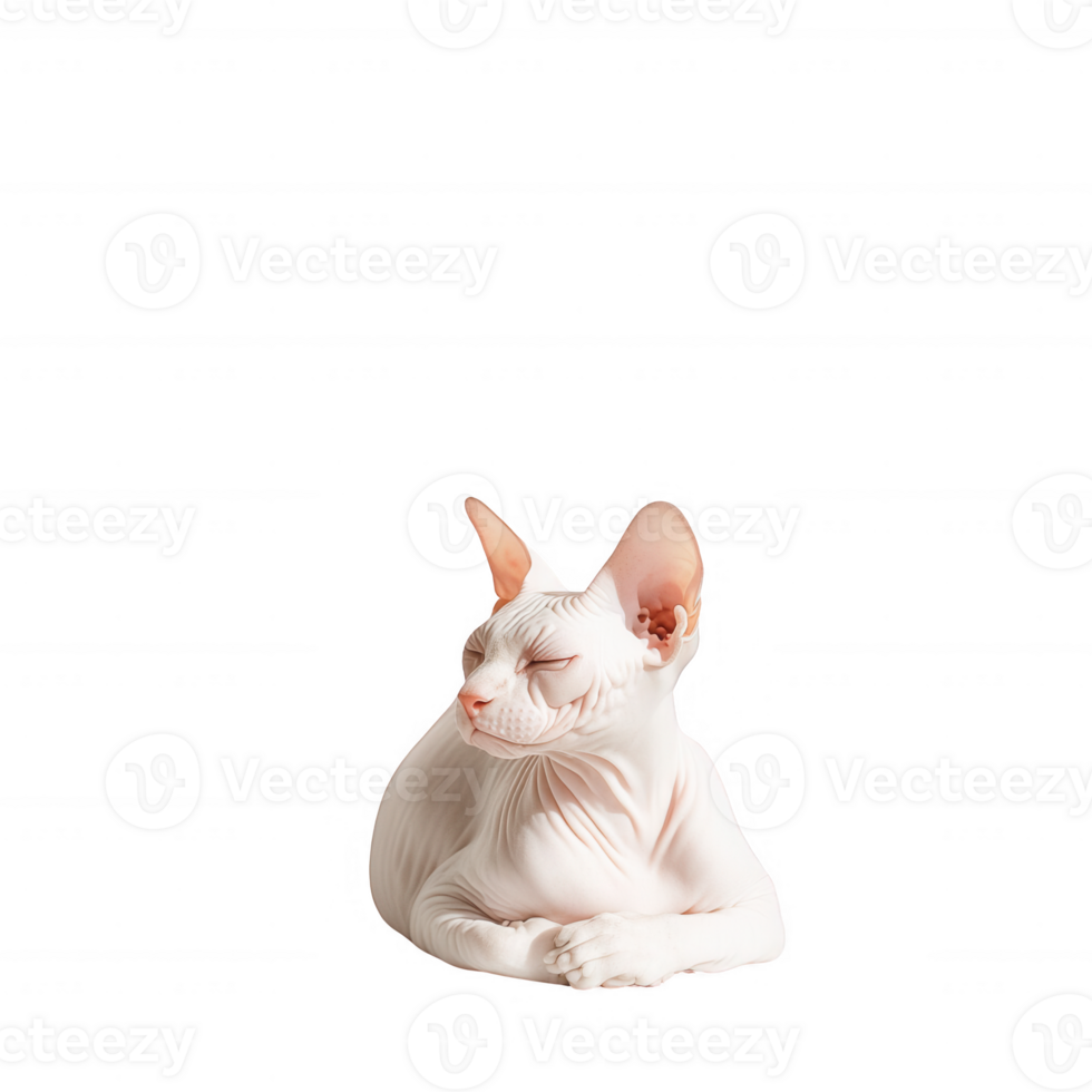 A calm white cat resting peacefully, showcasing its unique breed characteristics. png