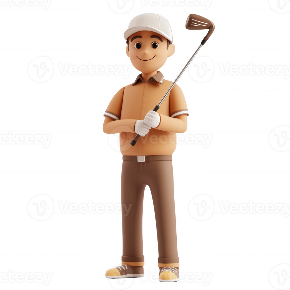 A cartoon golfer posing confidently with a club ready for a game. png