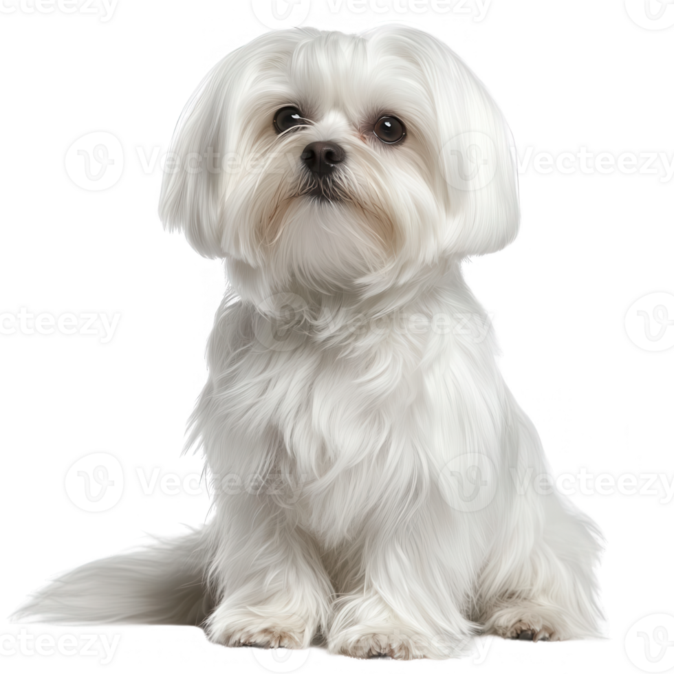 A cute and fluffy white dog sitting gracefully, exuding charm and warmth. png