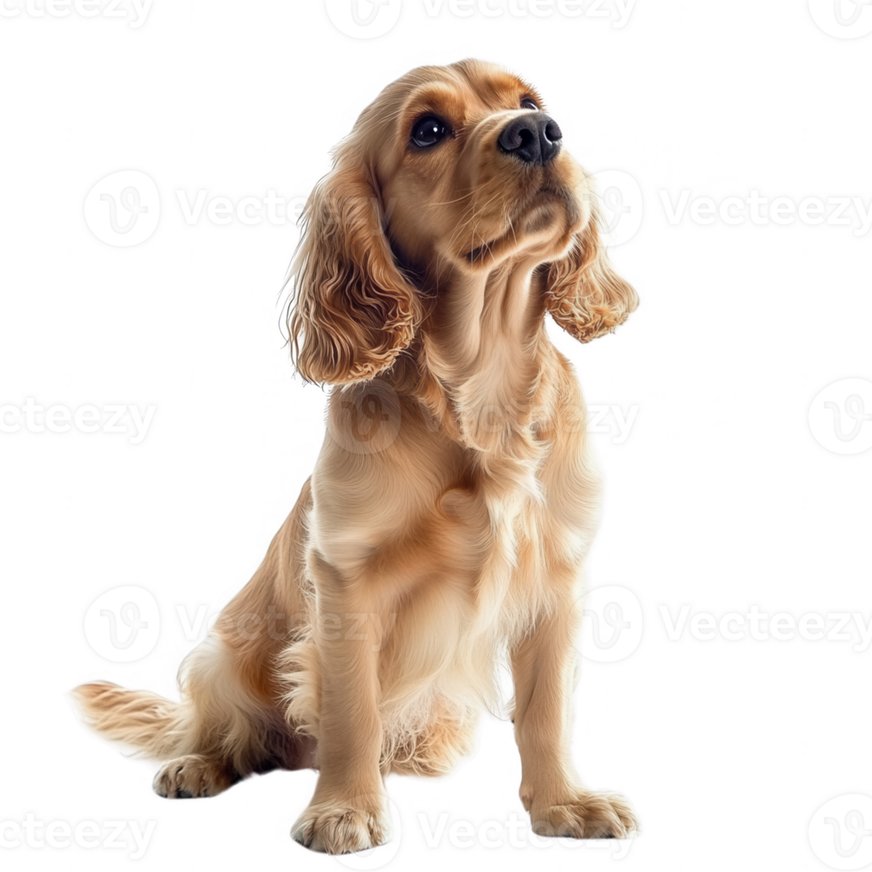 A charming golden Cocker Spaniel posing gracefully in a bright setting. png