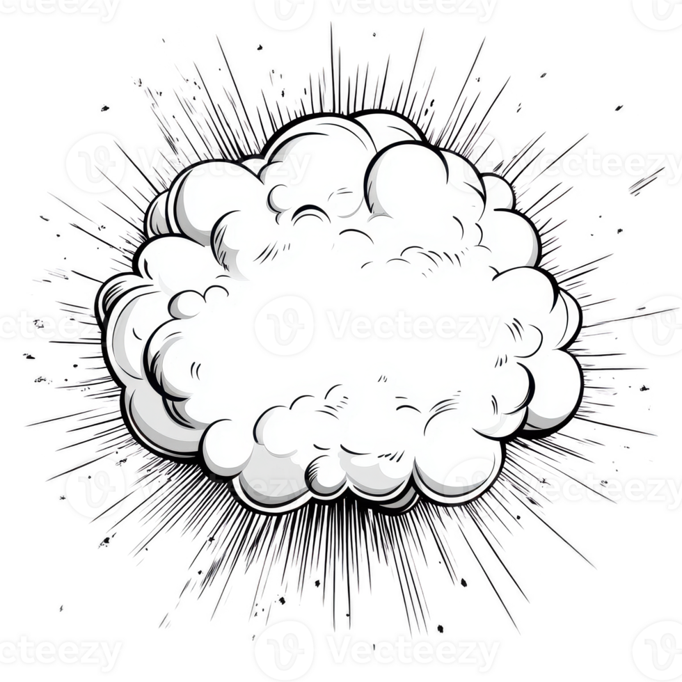 A dynamic explosion graphic with a cloud of smoke and vibrant bursts. png