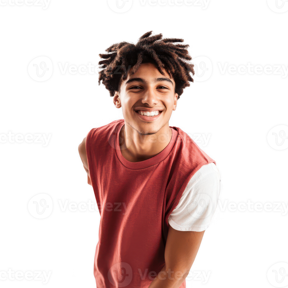 A cheerful young man wearing a casual outfit, radiating joy and positivity. png