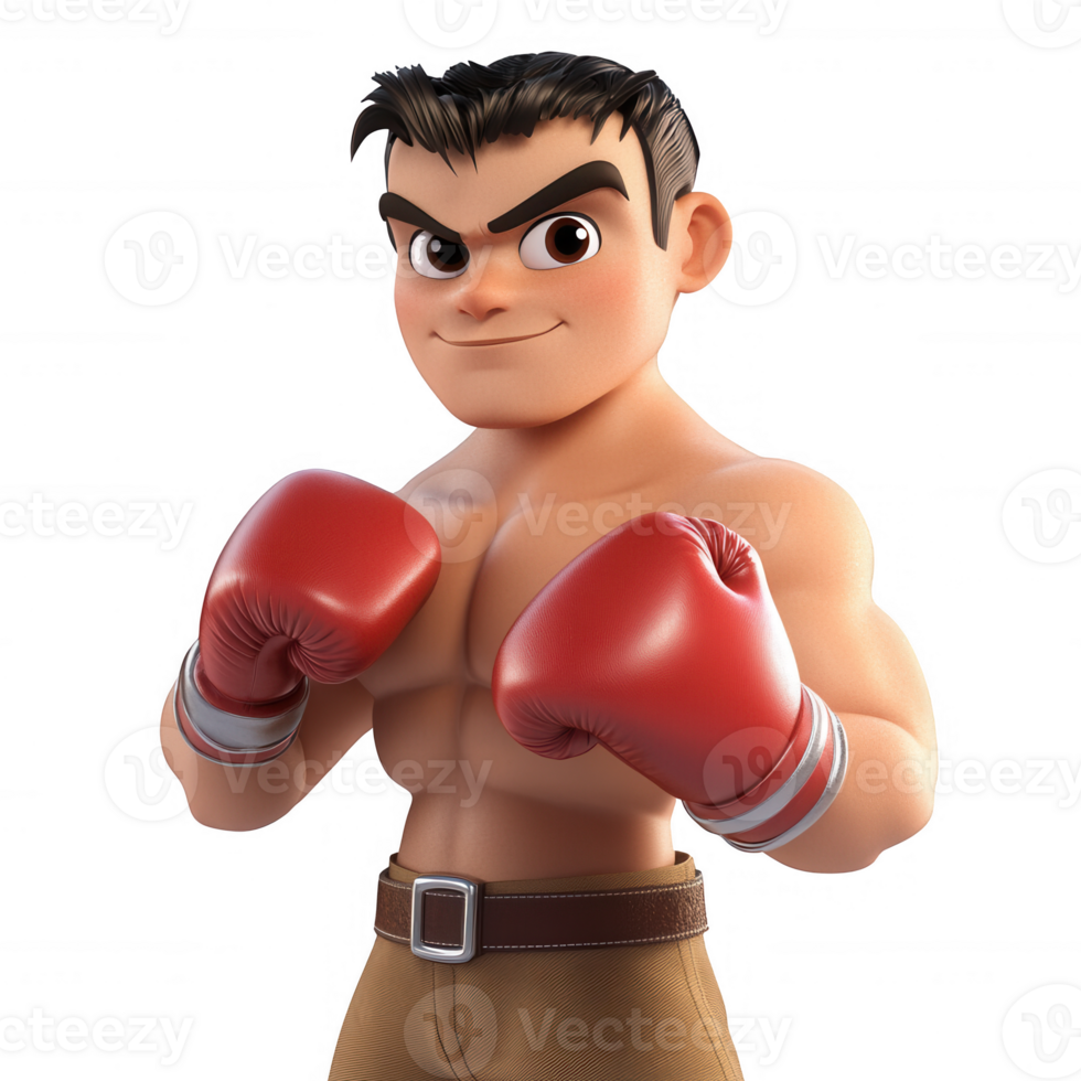 A determined boxer ready to face his opponent in the ring, showcasing strength and confidence. png