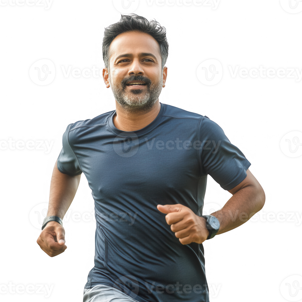 A man joyfully running outdoors, showcasing fitness and active lifestyle. png
