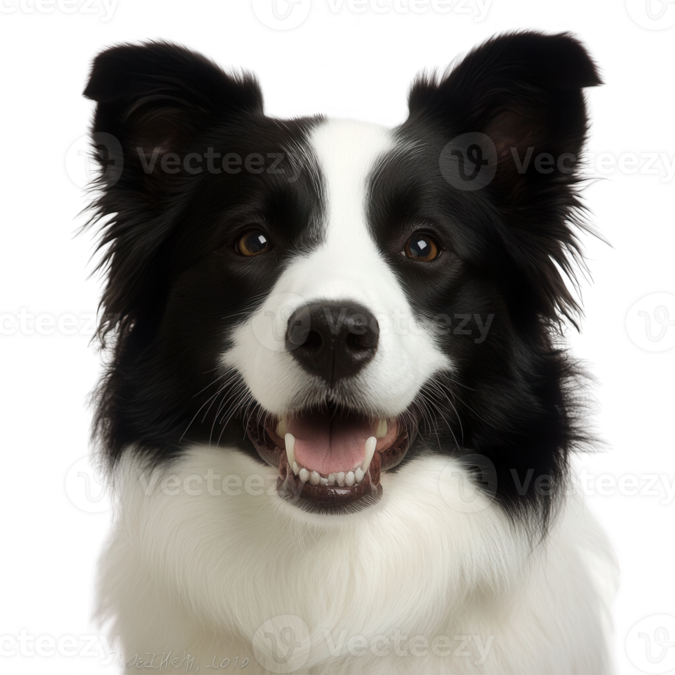 A joyful border collie with expressive eyes and a friendly smile. png