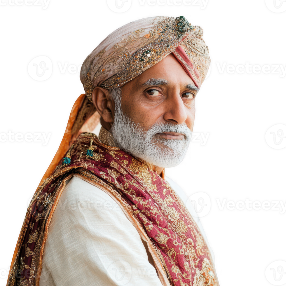 A regal man in traditional attire showcasing cultural heritage and elegance. png