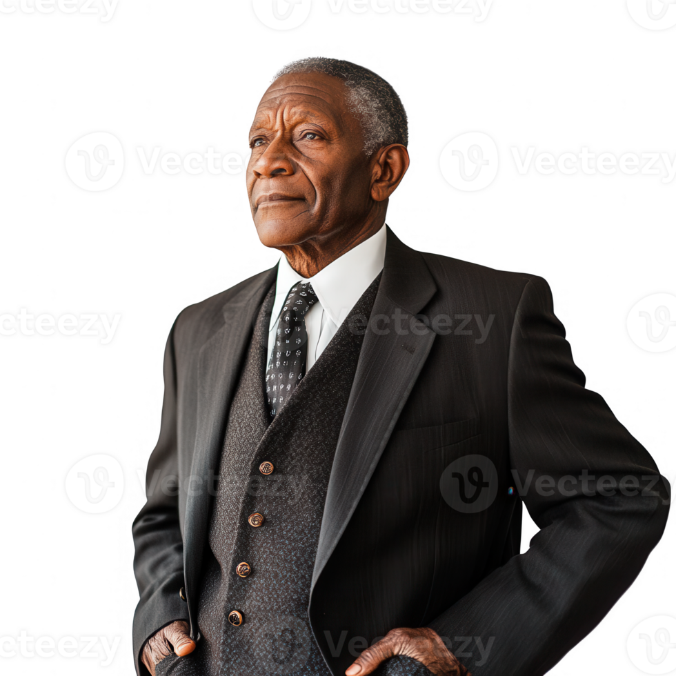 A distinguished elderly man in formal attire, showcasing confidence and wisdom. png