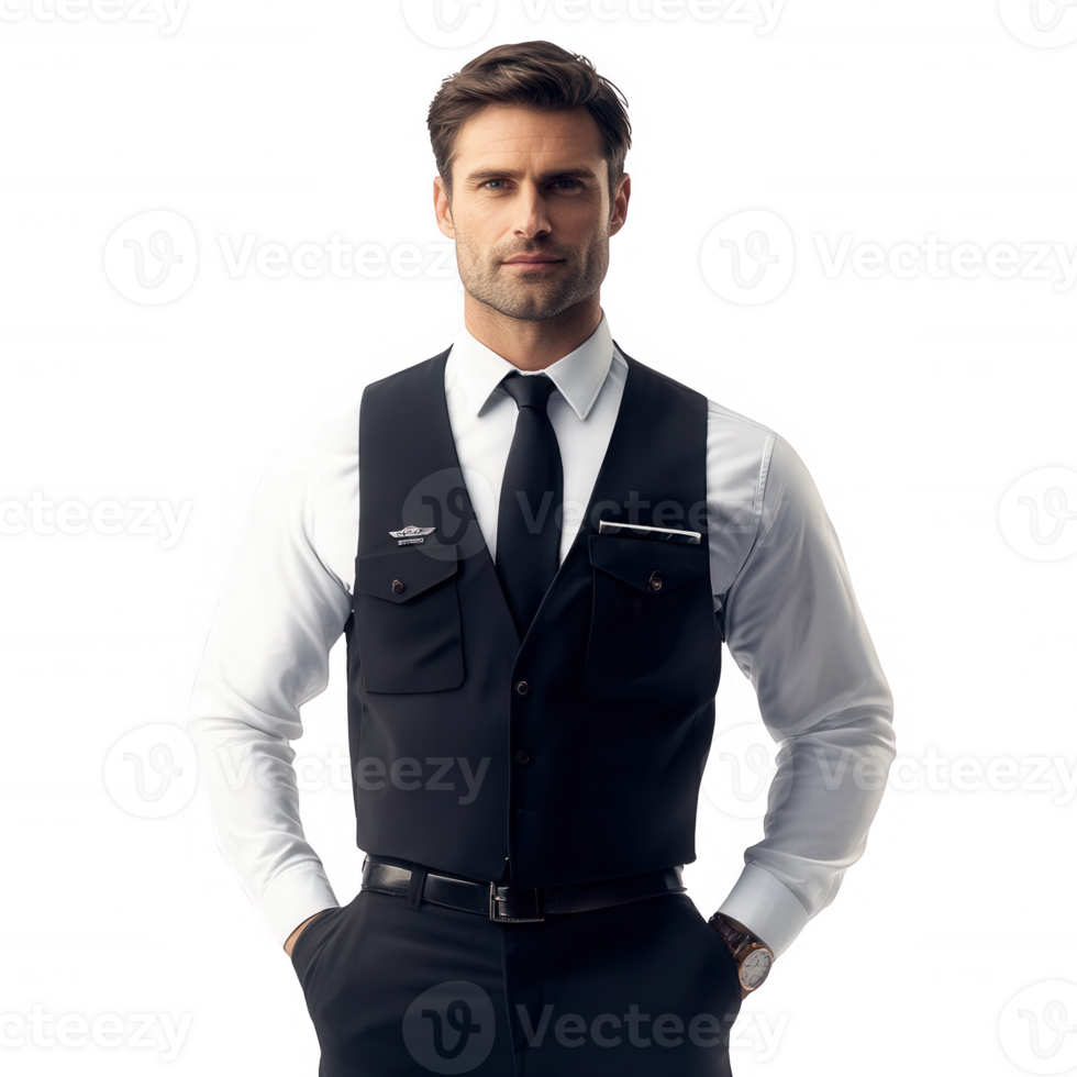 Confident businessman in formal attire, exuding professionalism and success. png