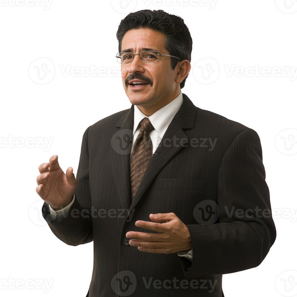 Professional man discussing ideas with confidence and enthusiasm in a business setting. png