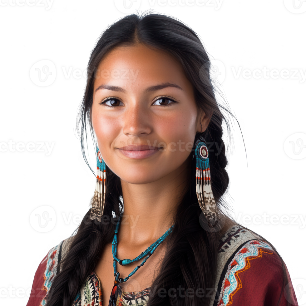 Portrait of a young woman wearing traditional attire, showcasing cultural heritage and beauty. png