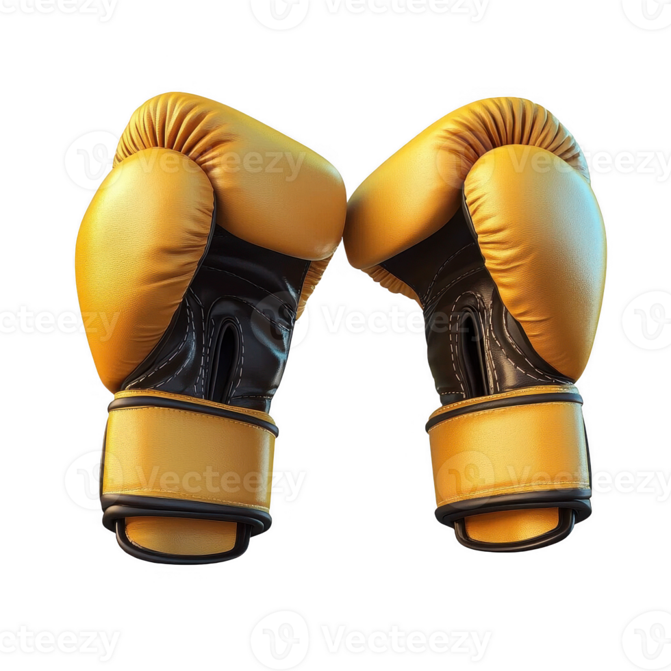 Close-up of bright yellow boxing gloves for athletes and trainers. png