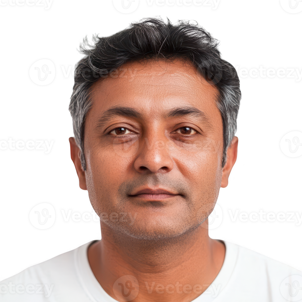 A thoughtful man with graying hair looking directly at the camera. png