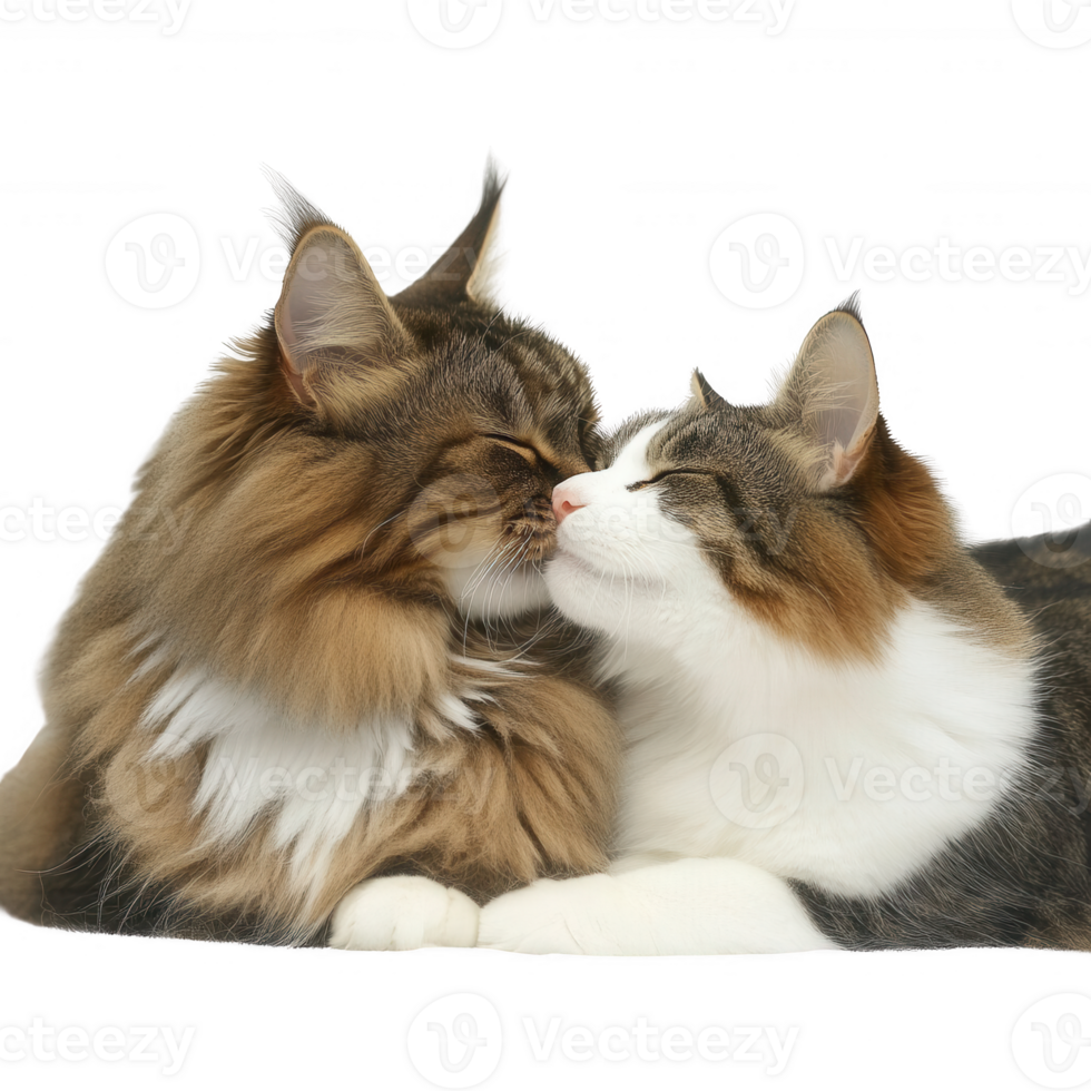 Two affectionate cats sharing a tender moment of closeness and love. png