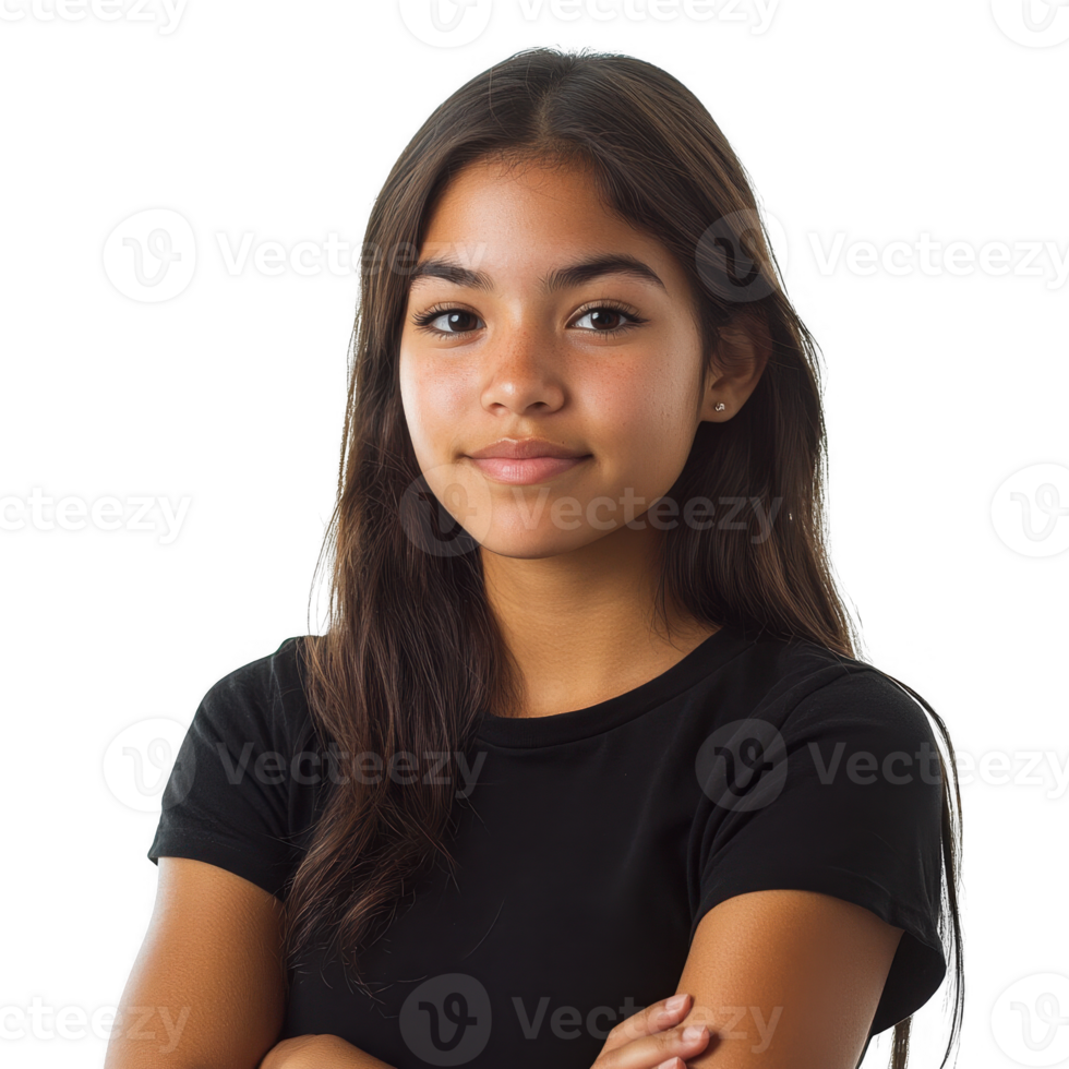 Confident young woman posing with a friendly smile and crossed arms. png