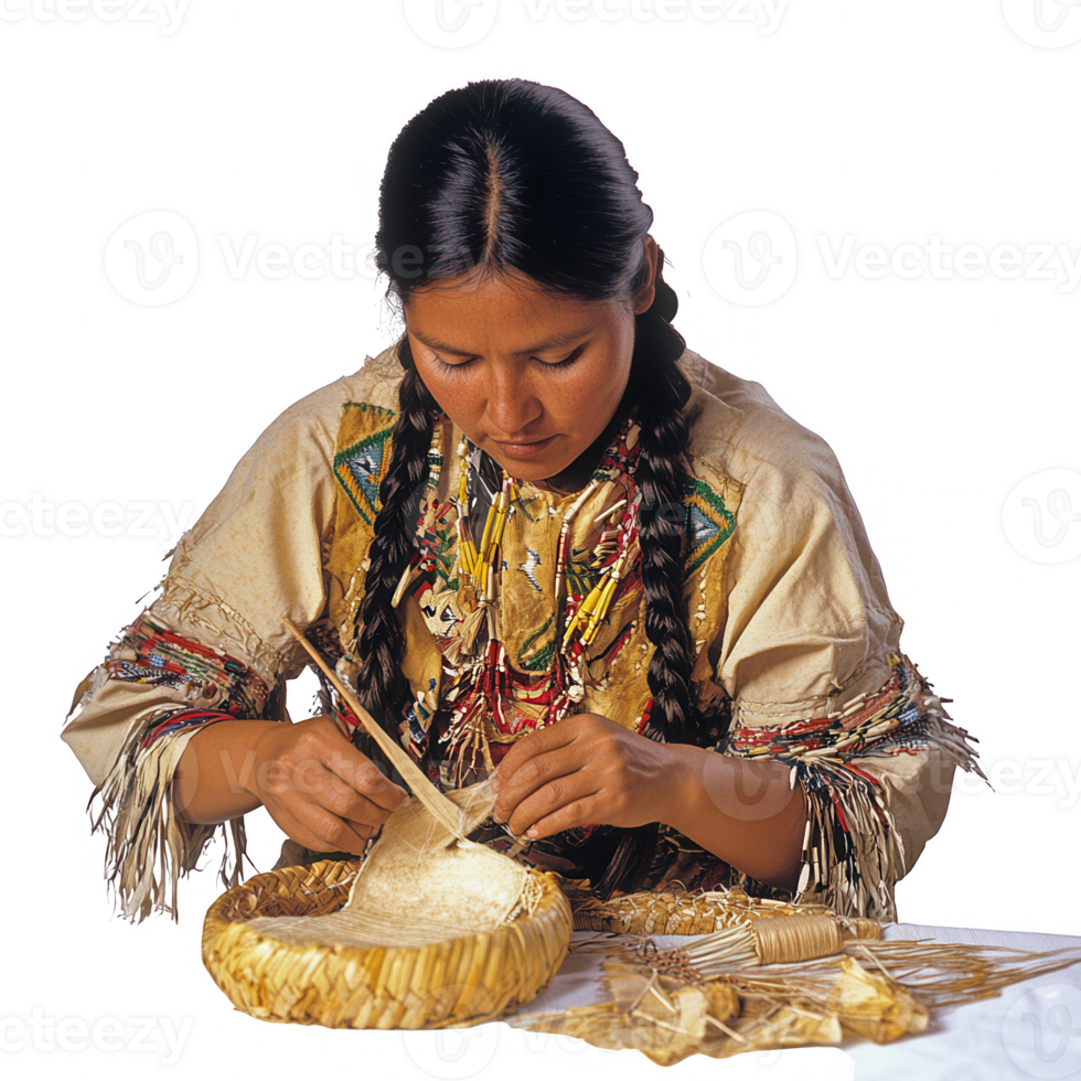 Native artisan creating traditional crafts with skill and dedication. png