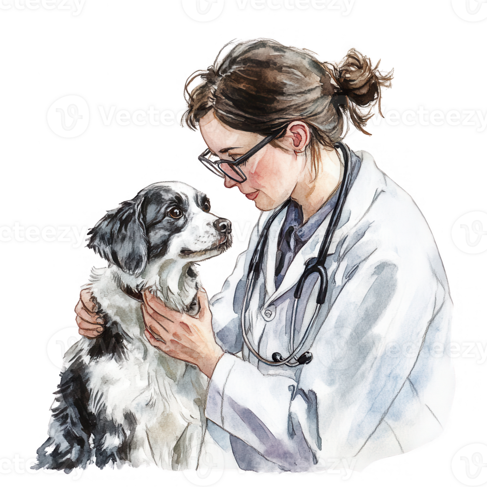 A veterinarian caring for a dog, showcasing compassion and professional dedication. png