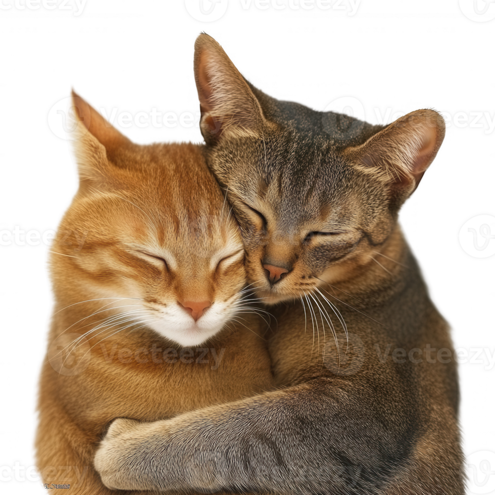 Two affectionate cats embracing, showcasing their bond and warmth. png