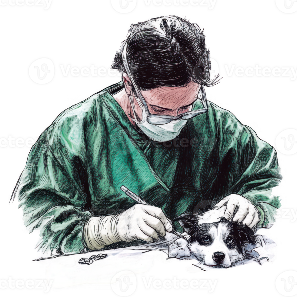 A veterinarian performing surgery on a dog in a sterile environment. png