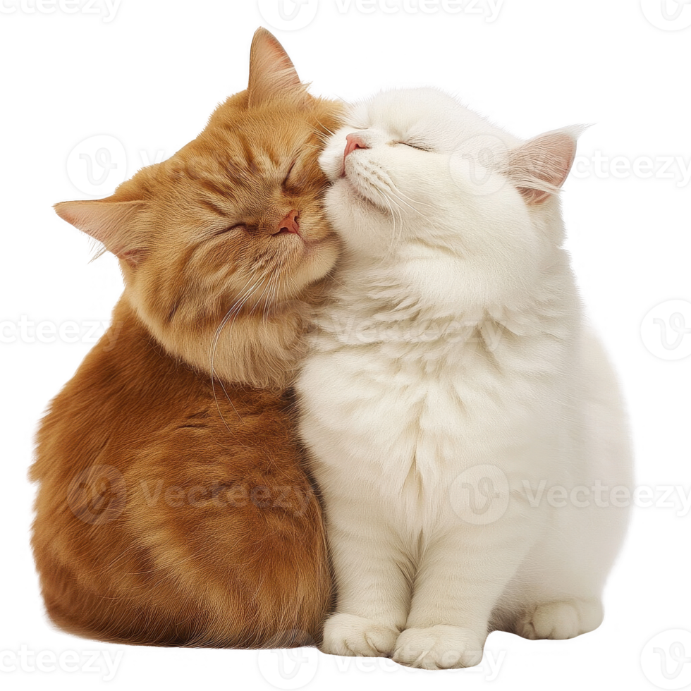 Two affectionate cats cuddling together in a heartwarming moment. png