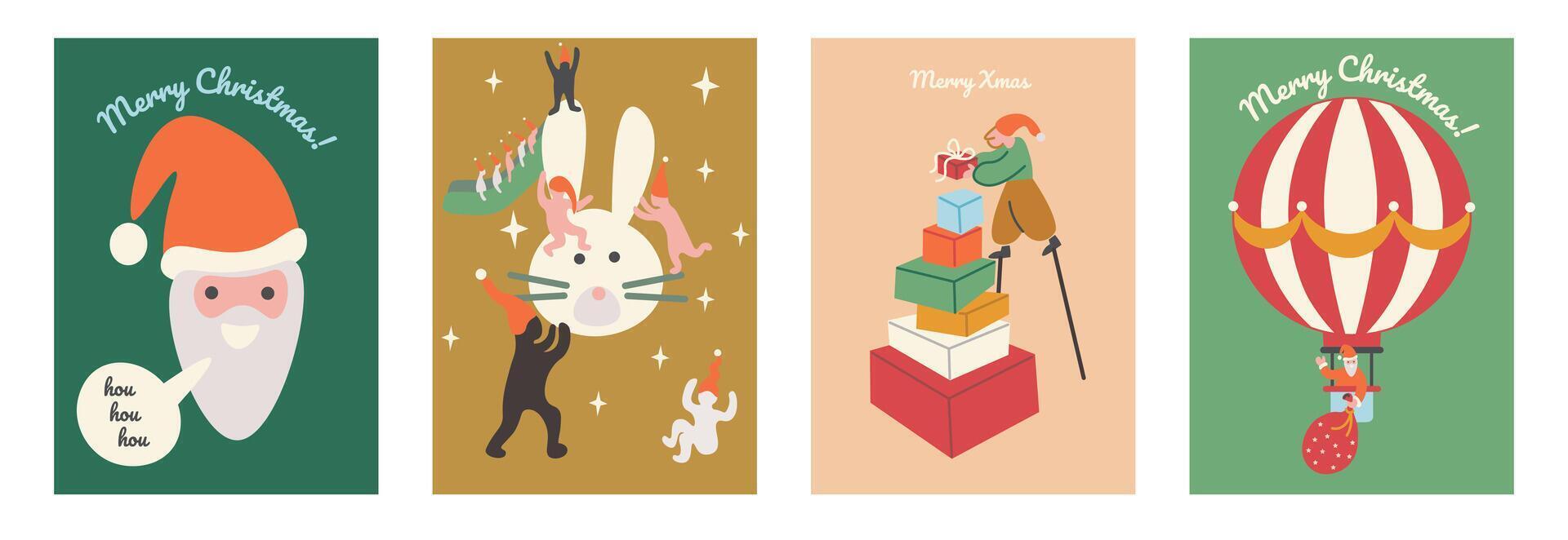 Christmas and New Year postcards in shape retro style vector