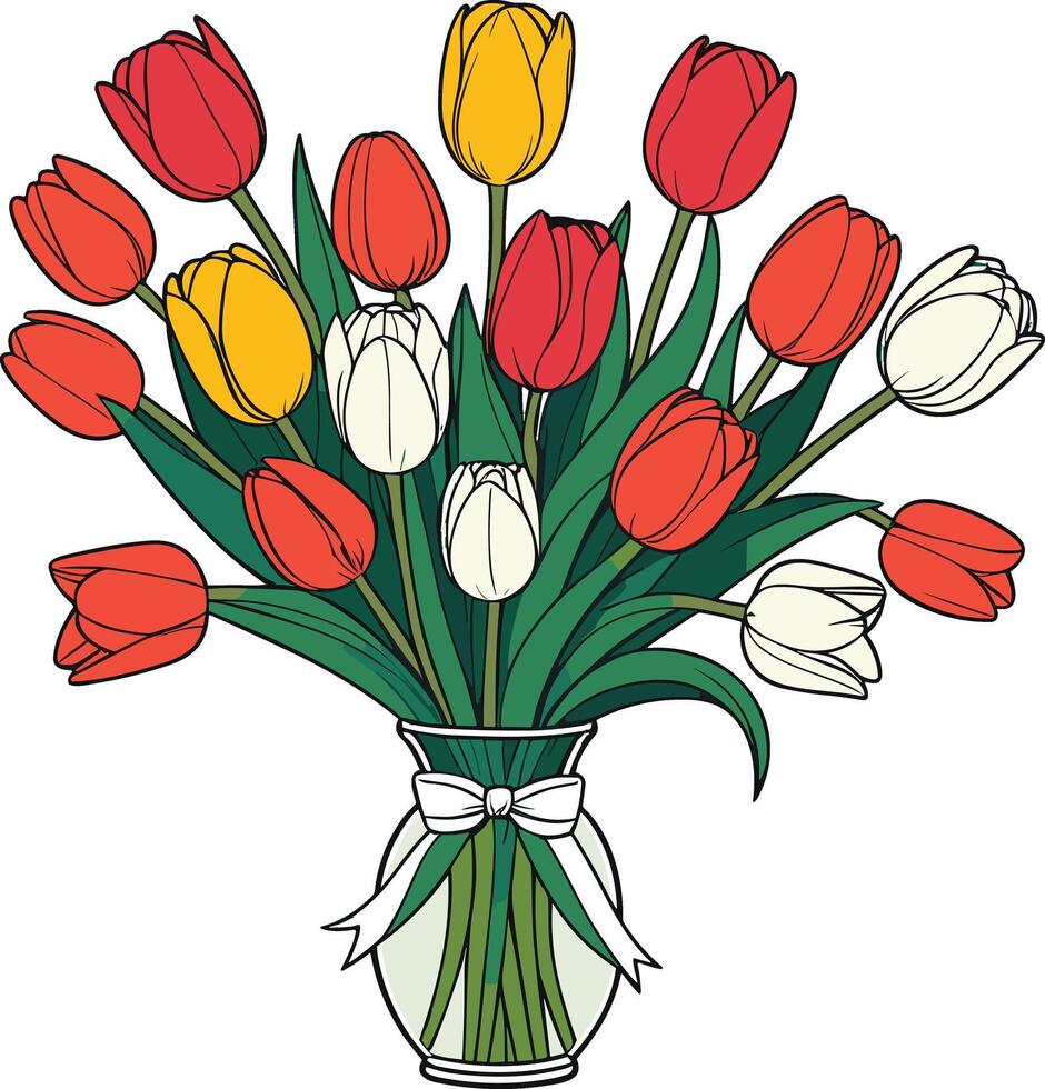 Colorful tulip bouquet in a vase for spring decor vector