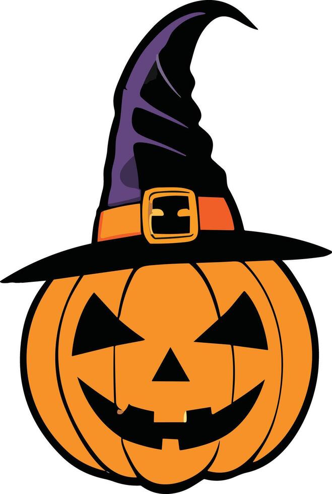 Brightly lit pumpkin with witch hat ready for Halloween celebration vector