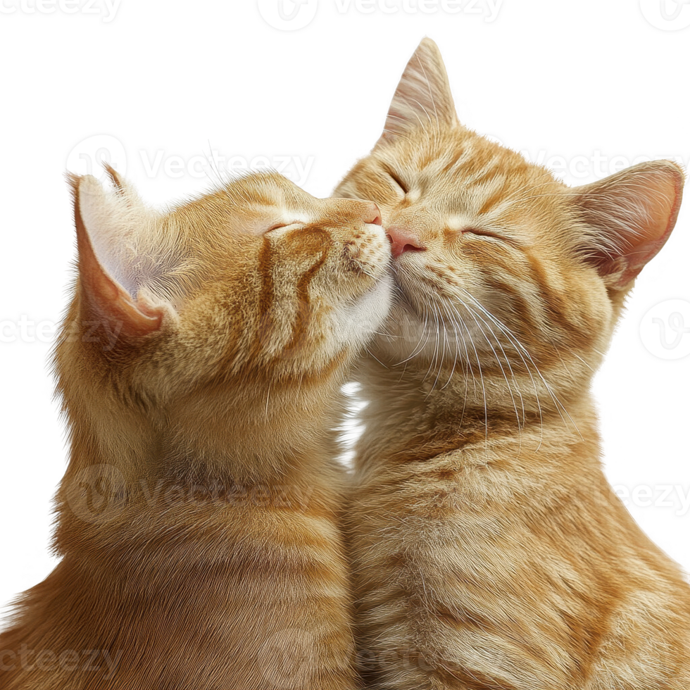 Two adorable orange cats sharing a loving moment together, showcasing affection. png