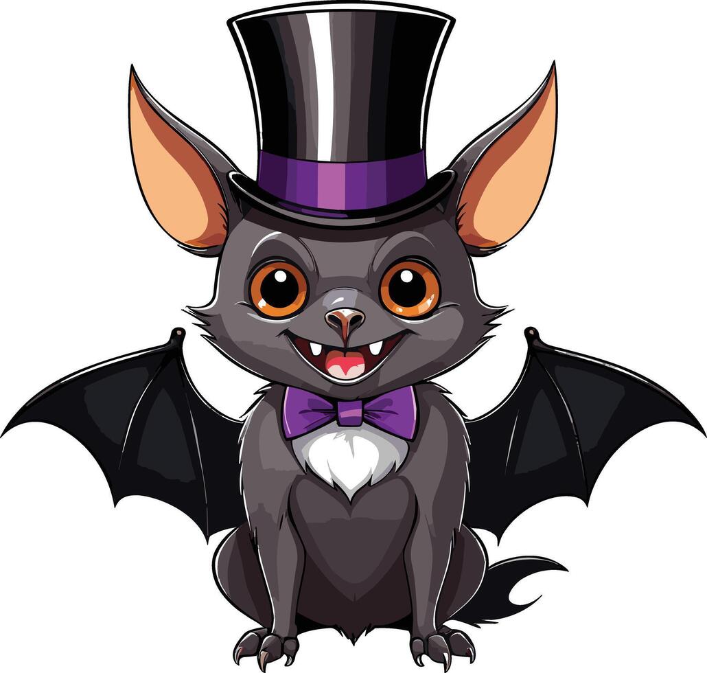 Cute bat in a top hat ready for a Halloween celebration vector