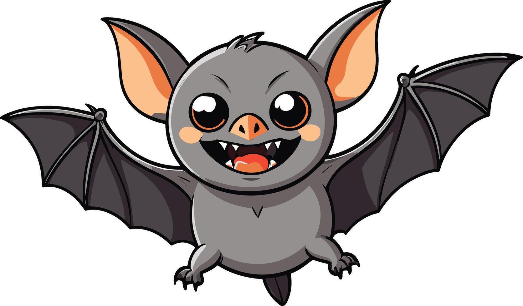 Cute cartoon bat character with wide-open wings and big eyes vector