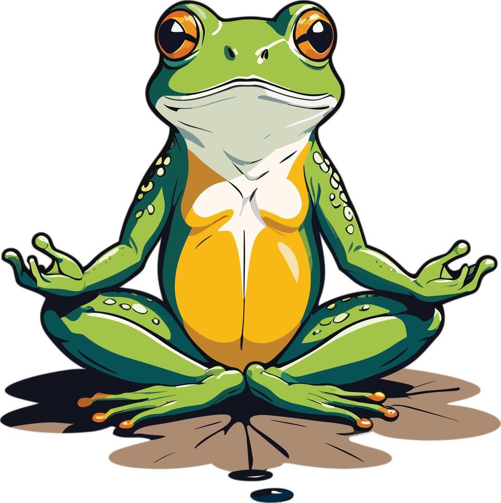Relaxed frog practicing meditation in a tranquil setting vector