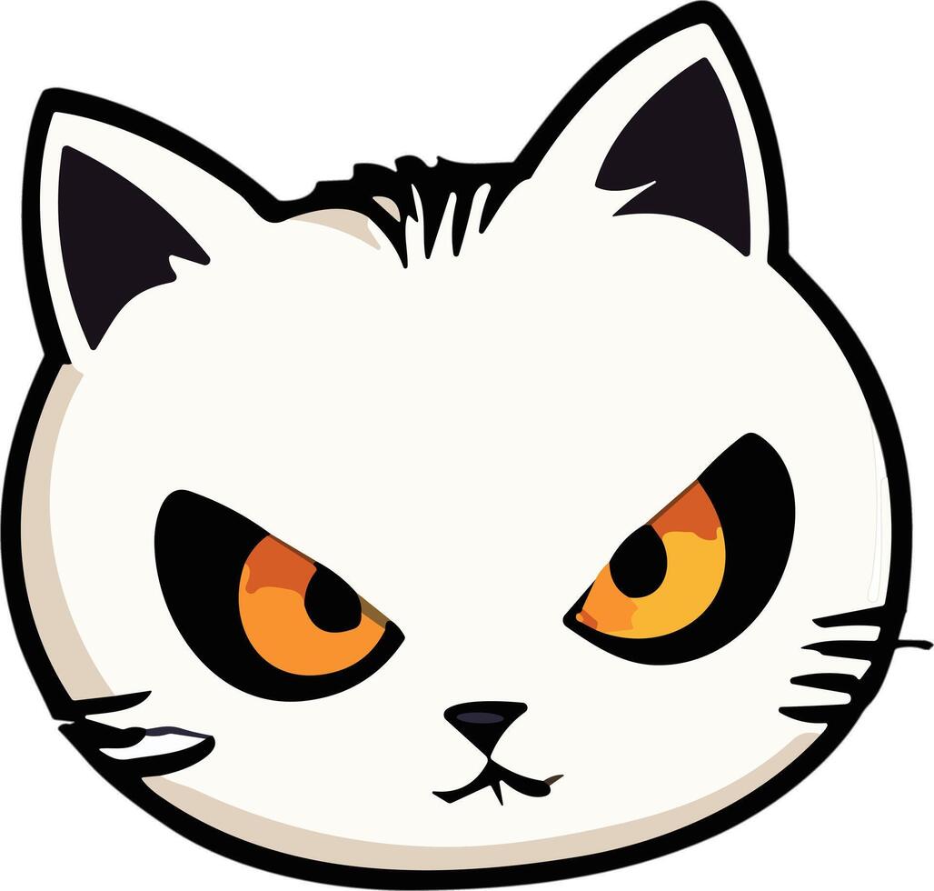 Cartoon cat head with intense eyes and sharp features vector