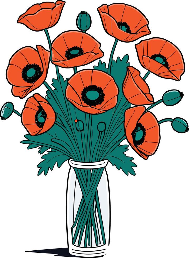 Beautiful floral arrangement of vibrant orange poppies in a vase vector