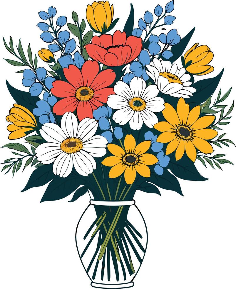 Colorful flower bouquet arranged in a vase with vibrant petals vector