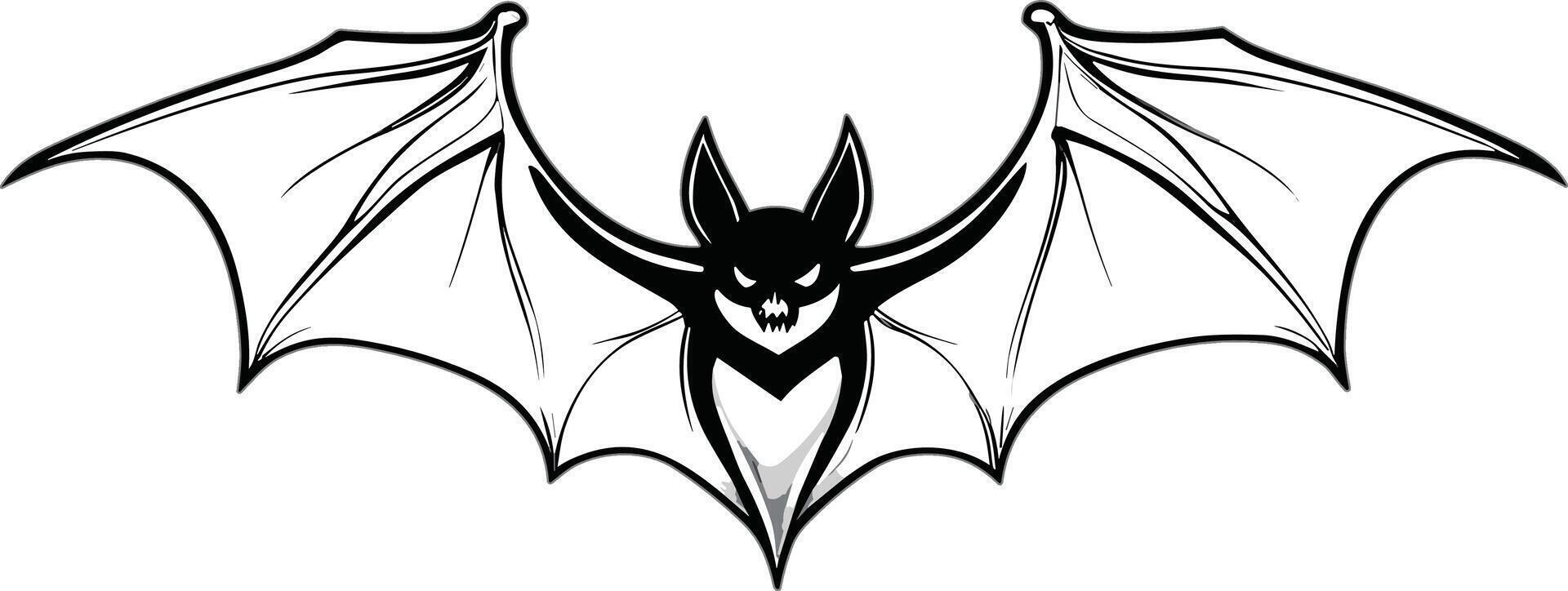 Dark bat illustration with intricate wing design and fierce expression vector