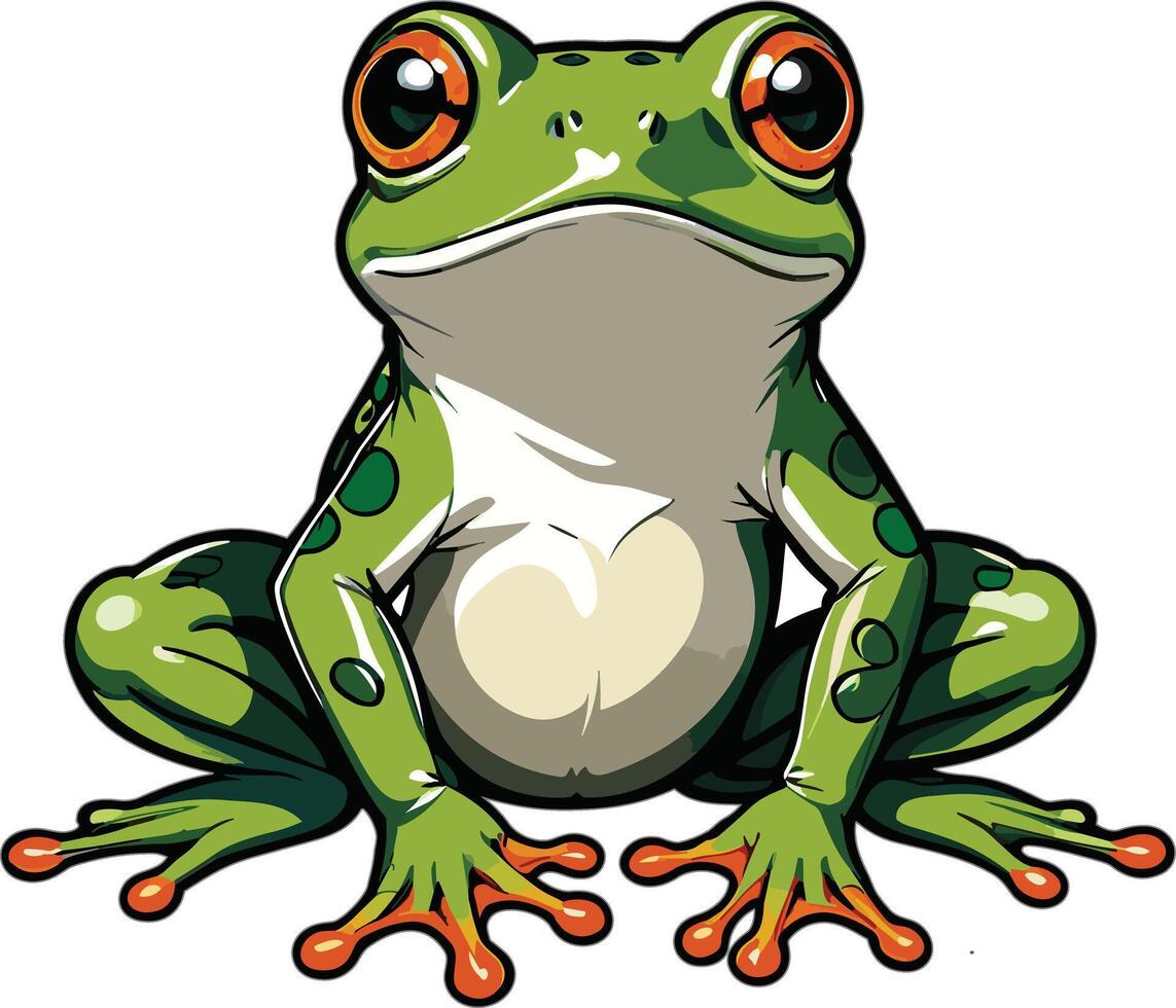 Colorful cartoon frog perched on a branch in a vibrant setting vector