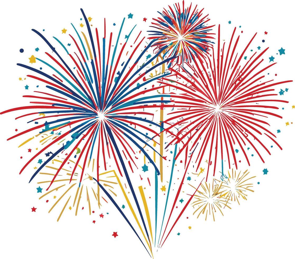 Fireworks display with colorful bursts and sparkles in night sky vector