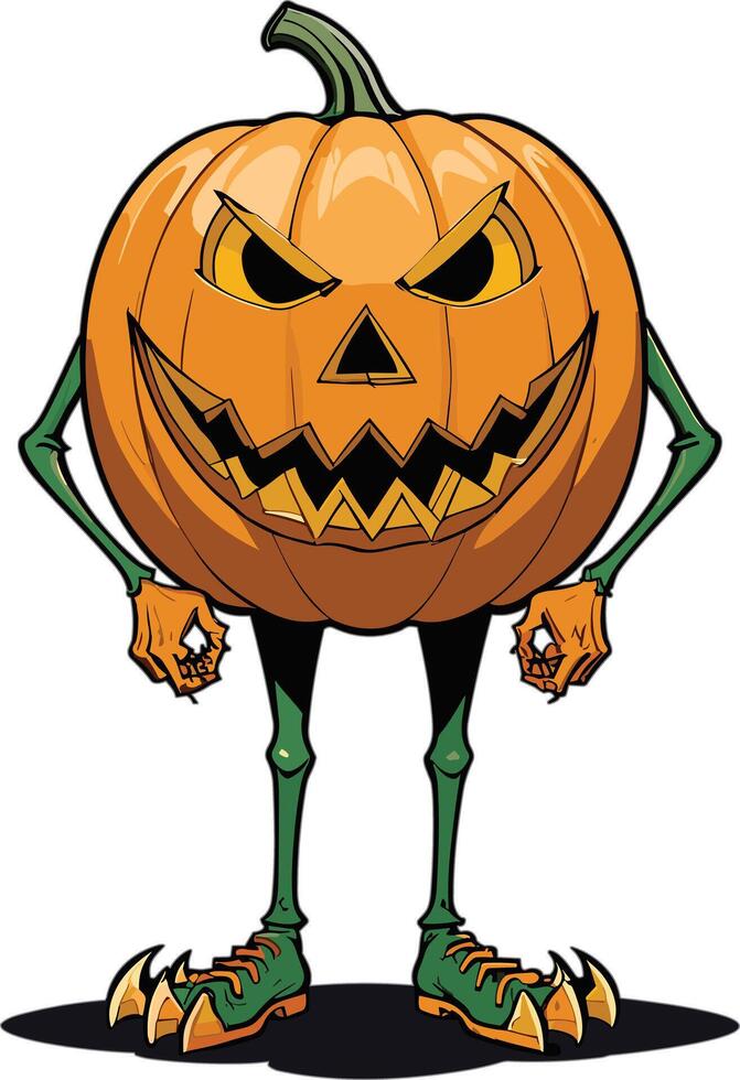 Halloween pumpkin character with menacing expression and claws vector