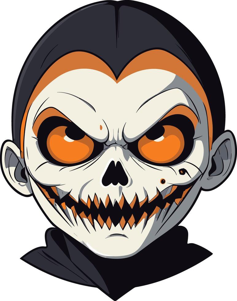 Creepy skull character with orange eyes and black attire vector