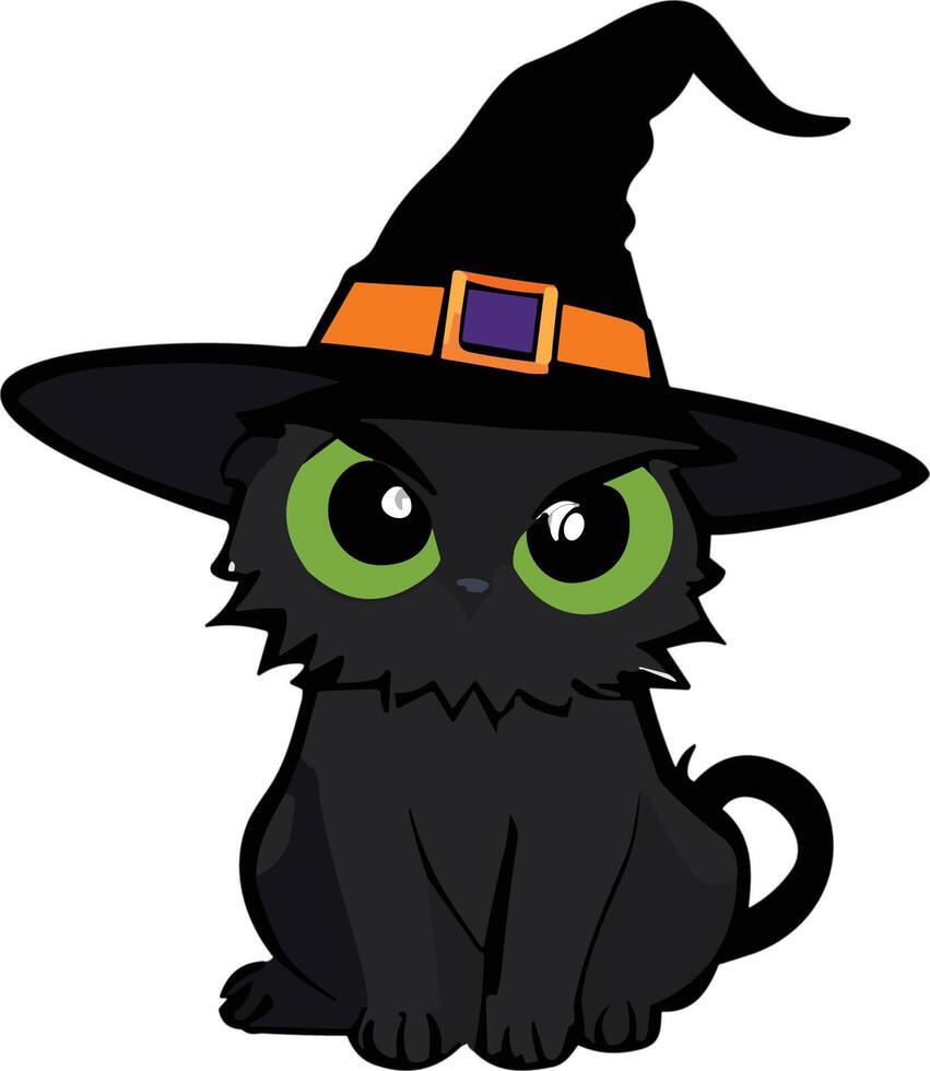 Black cat in a witch hat, ready for a spooky Halloween celebration vector
